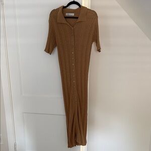 Free People Brown Ribbed Buttoned Dress